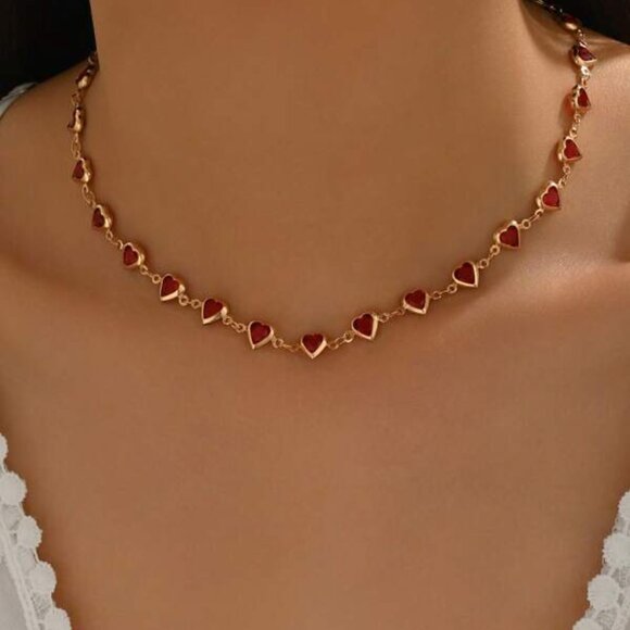 Ruby Heart Choker 14k Gold Filled Necklace – 15.3–17.9" Adjustable - Picture 1 of 3